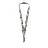 Lanyard Addie en PET recyclé sublimation Noir-Blanc | 10mm | Sublimation | all over, front | 10 mm x 900 mm