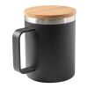 LAUDA. Mug en acier inoxydable recyclé à 90% avec couvercle en bambou 420 mL Noir | sans marquage