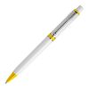 Stylo Raja opaque Blanc-Jaune | Sérigraphie 1 couleur | dans le prolongement du clip | 40 mm x 25 mm | non disponible
