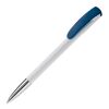 Stylo Deniro Opaque Pointe métal Blanc-Bleu foncé | Tampographie 1 couleur | sur le clip | 30 mm x 7 mm | non disponible