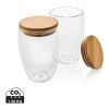 Set de 2 Verres double paroi 350ml avec couvercle en bambou blanc | sans marquage | non disponible | non disponible