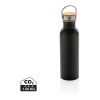Bouteille en acier inoxydable avec couvercle en bambou noir | sans marquage | non disponible | non disponible