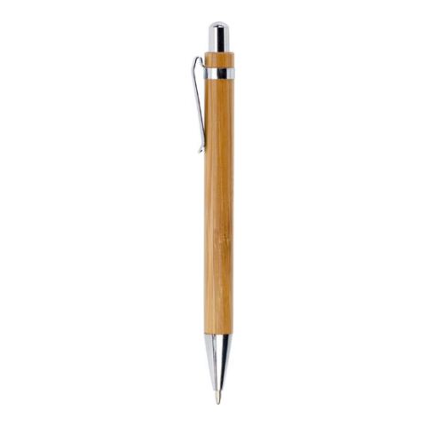 Stylo bille en bamboo et métal, mine bleue.