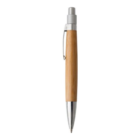 Stylo bille en bambou et métal, mine bleue.
