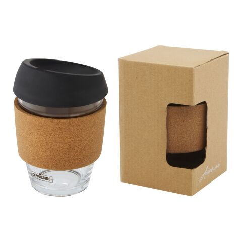 Gobelet Lidan de 360 ml en verre borosilicate avec grip en liège et couvercle en silicone Standard | Noir | sans marquage | non disponible | non disponible