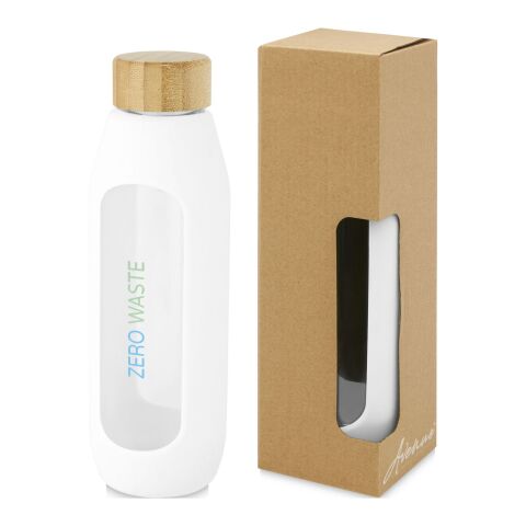Bouteille Tidan de 600 ml en verre borosilicate avec grip en silicone Standard | Blanc | sans marquage | non disponible | non disponible