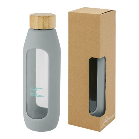 Bouteille Tidan de 600 ml en verre borosilicate avec grip en silicone Standard | Gris acier | sans marquage | non disponible | non disponible