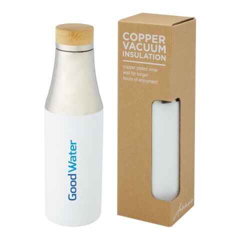 Bouteille Hulan de 540 ml en acier inoxydable avec cuivre et isolation par le vide avec couvercle en bambou Standard | Blanc | sans marquage | non disponible | non disponible