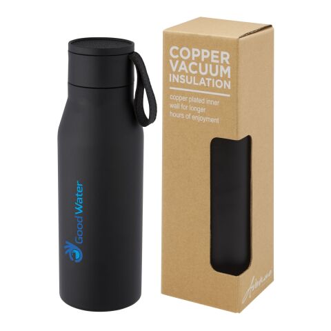 Bouteille Ljungan de 500 ml en acier inoxydable avec cuivre et isolation par le vide, avec dragonne et couvercle en PU Standard | Noir bronze | sans marquage | non disponible | non disponible