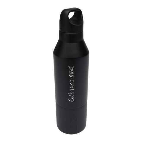 Bouteille isotherme Odessy de 600&nbsp;ml en acier inoxydable recyclé RCS avec gobelet de 300&nbsp;ml Standard | Noir | sans marquage | non disponible | non disponible