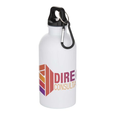 Bouteille d’eau Oregon de 400 ml en acier inoxydable recyclé à simple paroi certifié RCS avec mousqueton (impression par sublimation) Standard | blanc | sans marquage | non disponible | non disponible