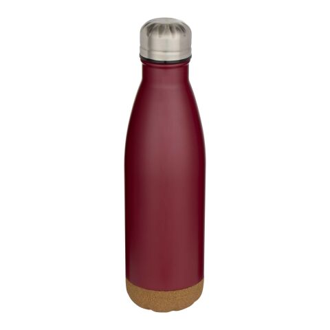 Bouteille d’eau Cove de 500 ml en acier inoxydable isolée sous vide et à double paroi avec détails en liège Standard | Rouge | sans marquage | non disponible | non disponible