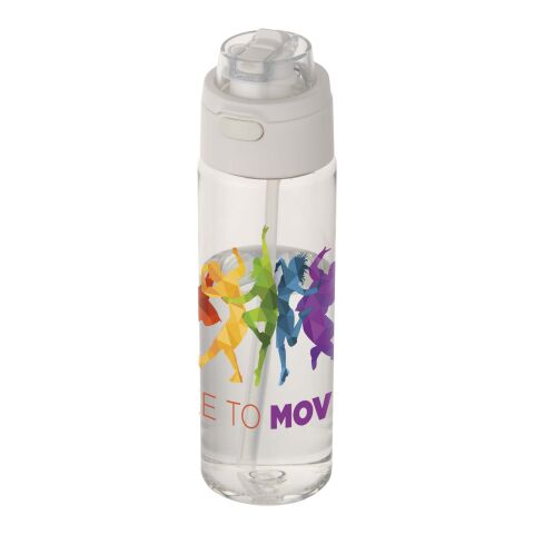 Bouteille d'eau Theron de 700 ml en plastique recyclé RCS, avec bouchon double fonction et paille rabattable blanc