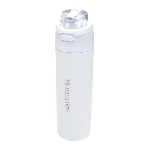 Bouteille d'eau Theron 800 ml en acier inoxydable à simple paroi recyclé RCS, avec bouchon à double fonction et paille rabatt blanc