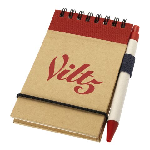 Bloc-notes à spirale recyclé avec stylo - pages lignées Standard | Naturel-Rouge | sans marquage | non disponible | non disponible | non disponible