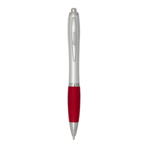 Stylo bille RCS en plastique recyclé avec corps argenté et grip coloré (encre noire) Nash