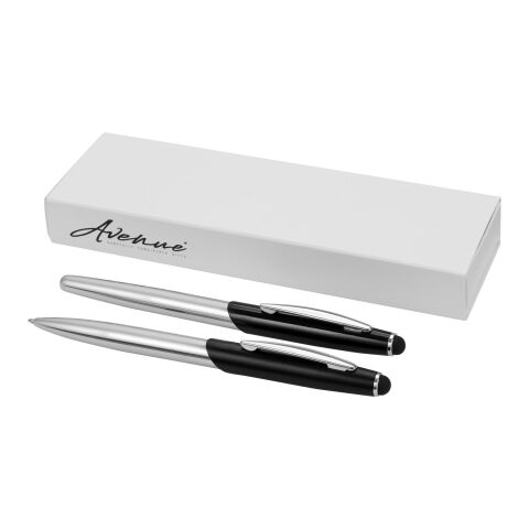 Parure stylo à bille et roller avec stylet Geneva Argent-Noir bronze | sans marquage | non disponible | non disponible