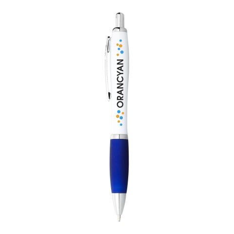 Stylo à bille Nash Prioritaire | Blanc-Bleu royal | Impression Numérique | Sur toute la longueur du corps | 60 mm x 8 mm