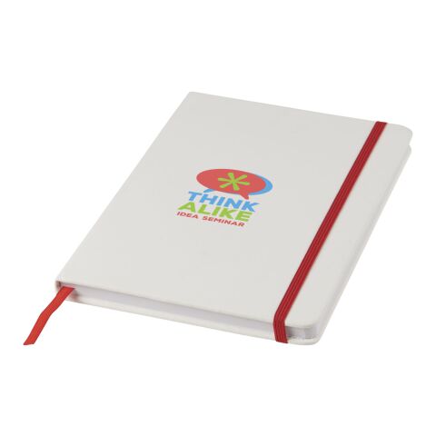 Carnet de notes Spectrum blanc avec élastique coloré A5 - pages lignées Standard | Blanc-Rouge | sans marquage | non disponible | non disponible | non disponible