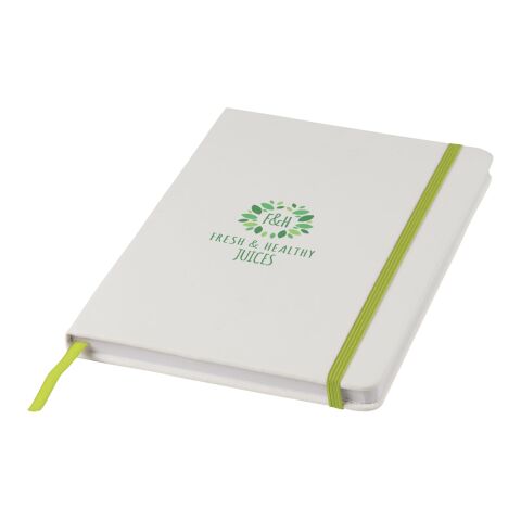 Carnet de notes Spectrum blanc avec élastique coloré A5 - pages lignées Standard | Blanc-Citron vert | sans marquage | non disponible | non disponible | non disponible