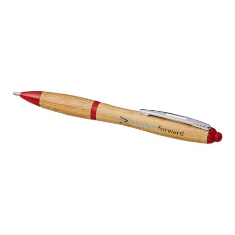 Stylo bille Nash en bambou Prioritaire | Naturel-Rouge | Tampographie 1 couleur | Sur toute la longueur du corps | 60 mm x 6 mm