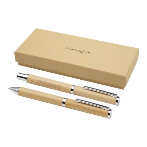 Coffret cadeau stylo bille et stylo roller Apolys en bambou beige | sans marquage | non disponible | non disponible
