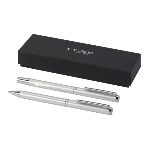Ensemble-cadeau stylo bille et stylo roller Lucetto en aluminium recyclé Standard | Argent | sans marquage | non disponible | non disponible