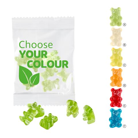 Oursons premium avec 1 seule couleur, 10 g VEGAN, sachet compostable grün | sans marquage | Fruit de la passion