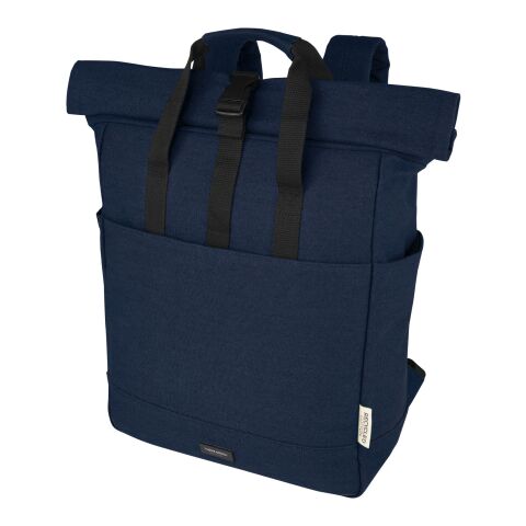 Sac à dos pour ordinateur portable Joey de 15 L en toile recyclée GRS 15 pouces avec dessus enroulable Standard | Marine | sans marquage | non disponible | non disponible | non disponible