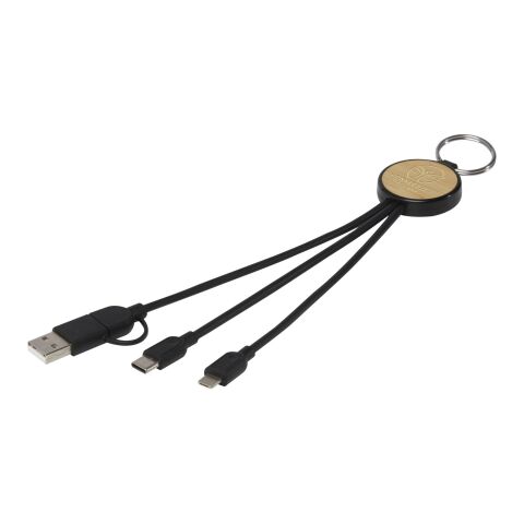 Câble de recharge Tecta 6-en-1 en plastique recyclé/bambou avec porte-clés Standard | Noir bronze | sans marquage | non disponible | non disponible