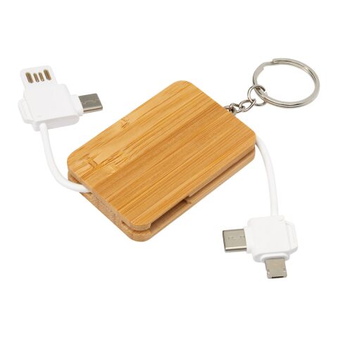 Câble de chargement Reel porte-clés en bambou rétractable 6-en-1 Standard | beige | sans marquage | non disponible | non disponible