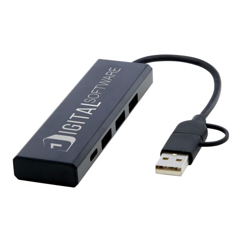Concentrateur USB 2.0 Rise en aluminium recyclé certifié RCS Standard | noir | sans marquage | non disponible | non disponible