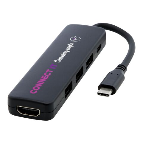 Adaptateur multimédia en plastique recyclé Loop RCS USB 2.0-3.0 avec port HDMI Standard | noir | sans marquage | non disponible | non disponible
