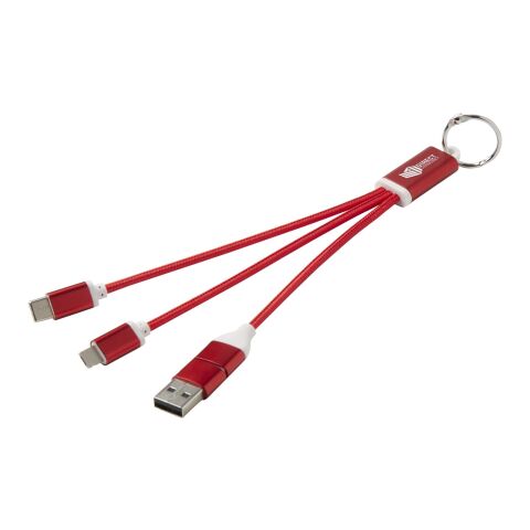 Câble de charge 4-en-1 Metal en aluminium recyclé avec porte-clés Standard | Rouge | sans marquage | non disponible | non disponible