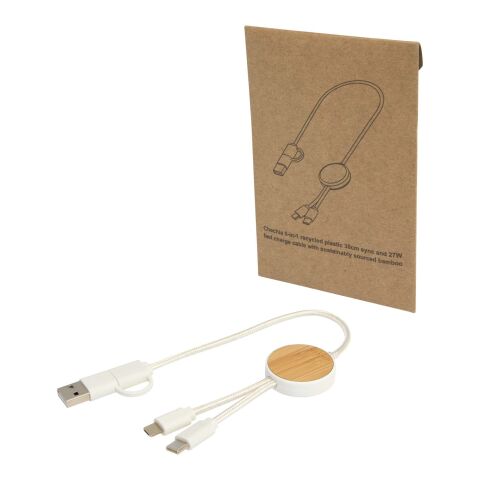 Câble 5 en 1 Chechia en plastique recyclé de 30 cm pour la synchronisation des données et la charge rapide de 27 W avec détails en bambou