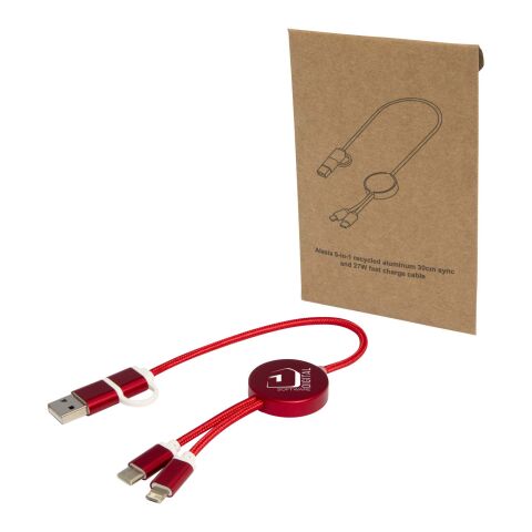 Câble 5 en 1 Alasia en aluminium et plastique recyclés de 30 cm pour la synchronisation des données et la charge rapide de 27 W Standard | Rouge | sans marquage | non disponible | non disponible