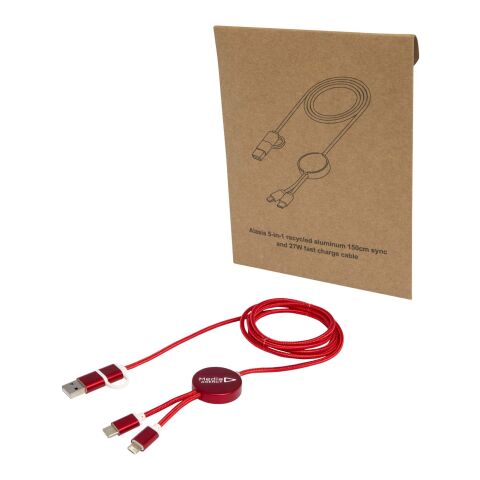 Câble 5 en 1 Alasia en aluminium et plastique recyclés de 150&nbsp;cm pour la synchronisation des données et la charge rapide de 27 W Standard | Rouge | sans marquage | non disponible | non disponible
