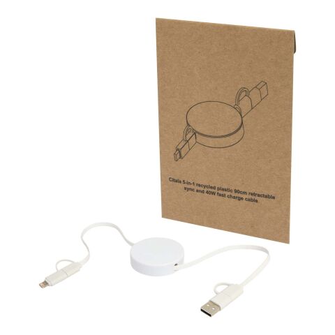 Câble rétractable 5 en 1 Citala en plastique recyclé de 90&nbsp;cm pour la synchronisation des données et la charge rapide de 40&nbsp;W
