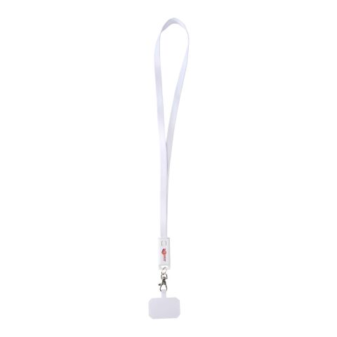 Tour de cou pour smartphone Franz en plastique recyclé avec synchronisation des données intégrée et câble 5 en 1 pour charge rapide de 65 W Standard | blanc | sans marquage | non disponible | non disponible | non disponible