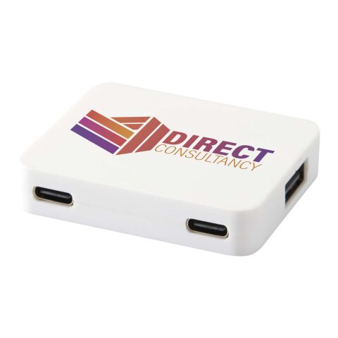 Hub USB 4 ports Gaia avec sortie USB-A et Type-C et double entrée - fabriqué en plastique recyclé Standard | Blanc | sans marquage | non disponible | non disponible