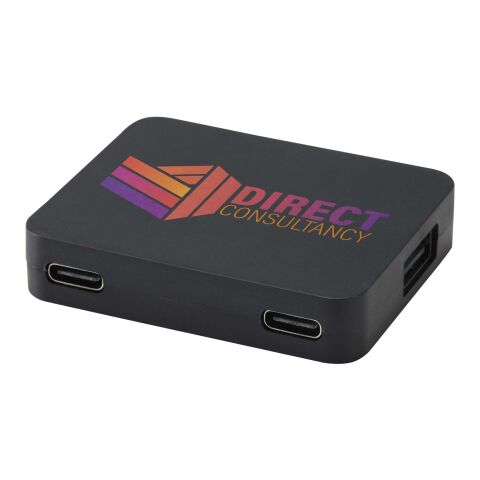 Hub USB 4 ports Gaia avec sortie USB-A et Type-C et double entrée - fabriqué en plastique recyclé Standard | noir | sans marquage | non disponible | non disponible