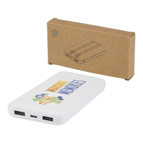 Batterie de secours Adhil de 10&nbsp;000&nbsp;mAh et 10&nbsp;W en plastique recyclé avec 2&nbsp;câbles intégrés