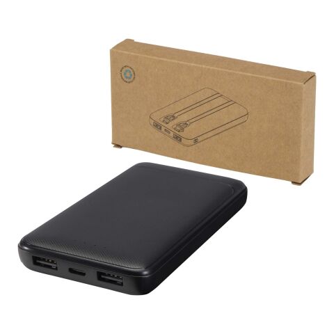 Batterie de secours Adhil de 10 000 mAh et 10 W en plastique recyclé avec 2 câbles intégrés Standard | Noir | sans marquage | non disponible | non disponible