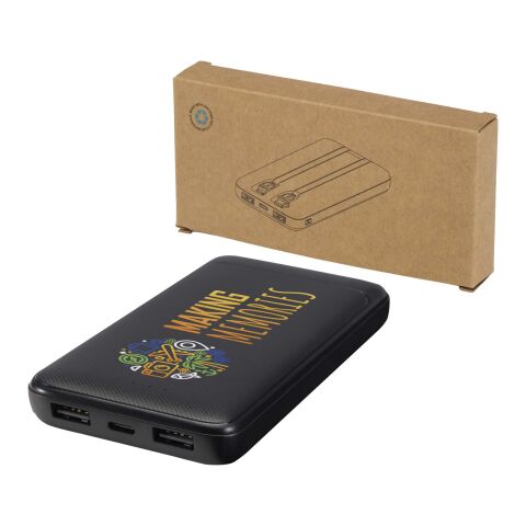 Batterie de secours Adhil de 10&nbsp;000&nbsp;mAh et 10&nbsp;W en plastique recyclé avec 2&nbsp;câbles intégrés Standard | Noir | sans marquage | non disponible | non disponible