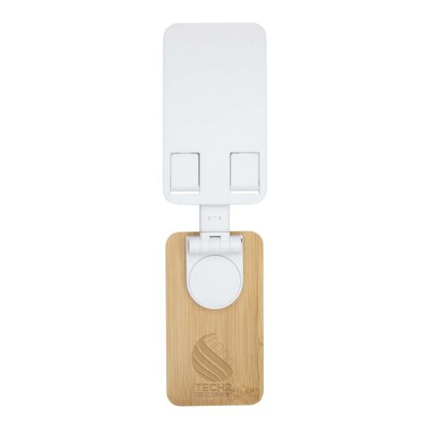 Support de téléphone de bureau Alfirk pliable en plastique recyclé avec détails en bambou Standard | blanc | sans marquage | non disponible | non disponible