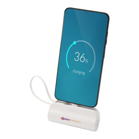 Batterie de secours Alnair Type-C de5 000 mAh et 10 W en plastique recyclé avec support de retournement intégré et câble 2 en 1 Standard | blanc | sans marquage | non disponible | non disponible
