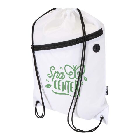 Sac à cordon Oriole en RPET avec poche avant zippée, 5 L blanc