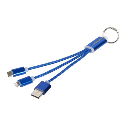 Câble de chargement 3-en-1 en métal avec porte-clés Standard | Bleu royal | sans marquage | non disponible | non disponible