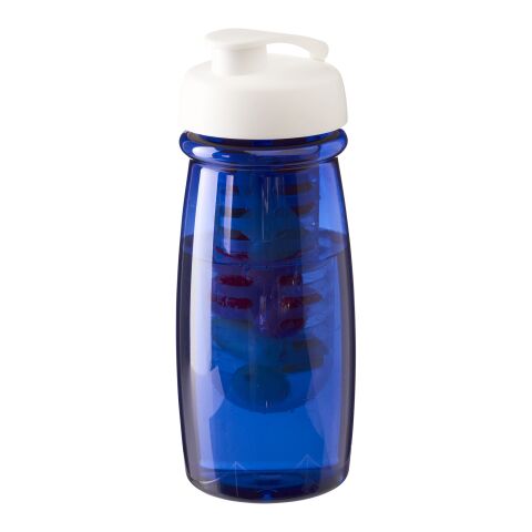 Bouteille H2O Pulse® infuseur fruit avec couvercle à clapet - 600 ml Standard | Bleu translucide-Blanc | sans marquage | non disponible | non disponible