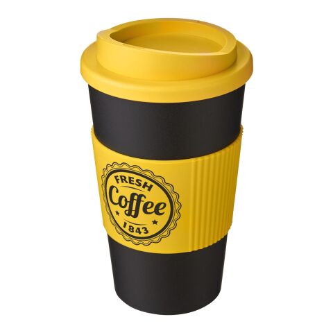Gobelet Americano® de 350 ml avec isolation et grip Jaune-Noir | Sérigraphie 1 couleur | Gobelet | 228 mm x 73 mm